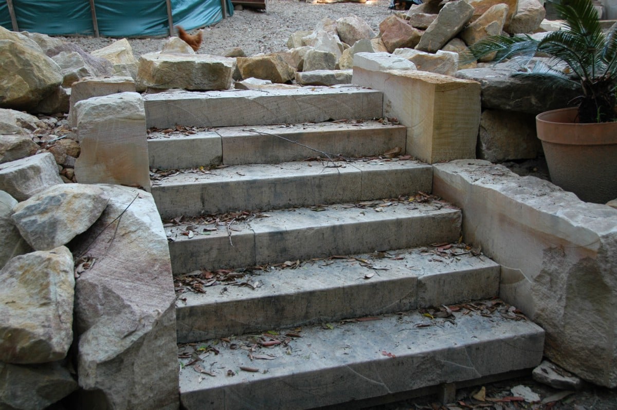Steps made from excavated sandstone blocks